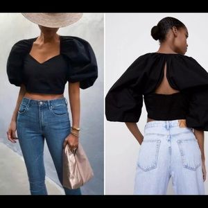 Zara Poplin Cropped Top Balloon Sleeves